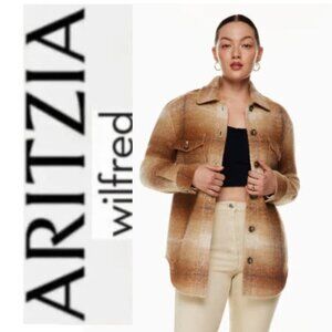 Aritzia Wilfred Free Ganna Wool Shacket Utility Plaid Tan Jacket Size Large